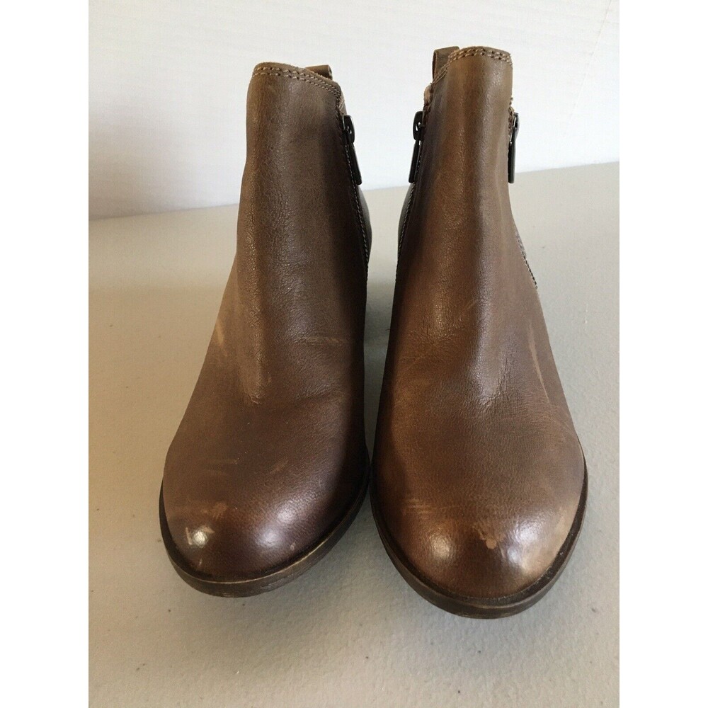 LUCKY BRAND Ankle Boots Brown Leather Basel Double Side Zip Booties Women Sz 9 - Picture 3 of 13